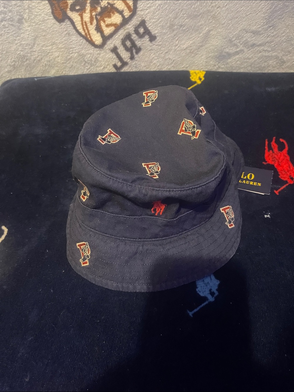 Ralph Lauren Navy Bucket Hat with Embroidered Logos